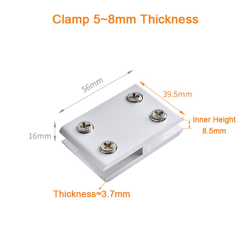 Brand 8PCS Aluminum Alloy 2 Way Glass Clamps Clips 180 Degree Acrylic Board Frame Glass Fixed Brackets Connectors for 5~20mm