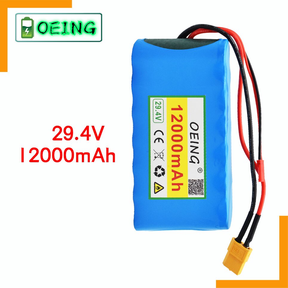 Batterie Lithium-ion pour petits monocycle électrique, 29V, 12ah, 7S1P, 29.4V, 12000mAh, avec BMS intégré