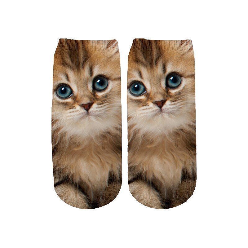 Plstar cosmos zomer kawaii 3d pussy cat katoenen sokken kleurrijke kunst dier warme cartoon korte enkelsokken mooi  -2