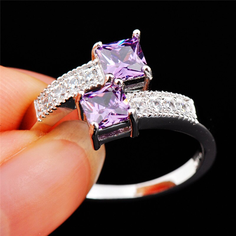 Charm Female Ladies Purple Stone Ring Vintage Love Engagement Ring Luxury Wedding Bands Rings For Women Jewelry