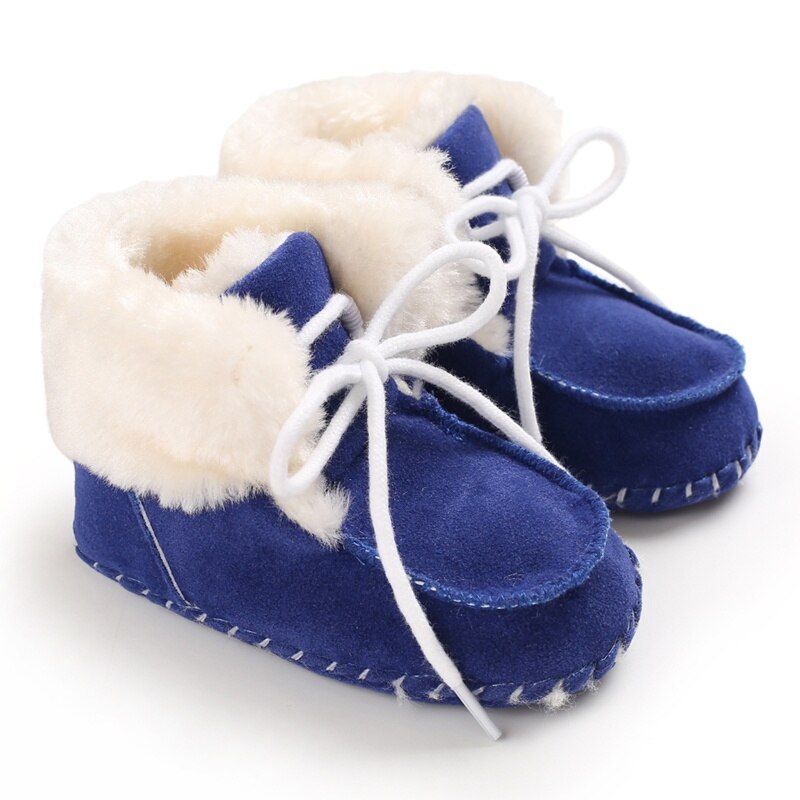 Patpat Winter Baby/Peuter Effen Pluis Lace-Up Strik Katoen Prewalker Schoenen Voor Baby Unisex Sneeuw laarzen: Blue / Toddler US 3.5