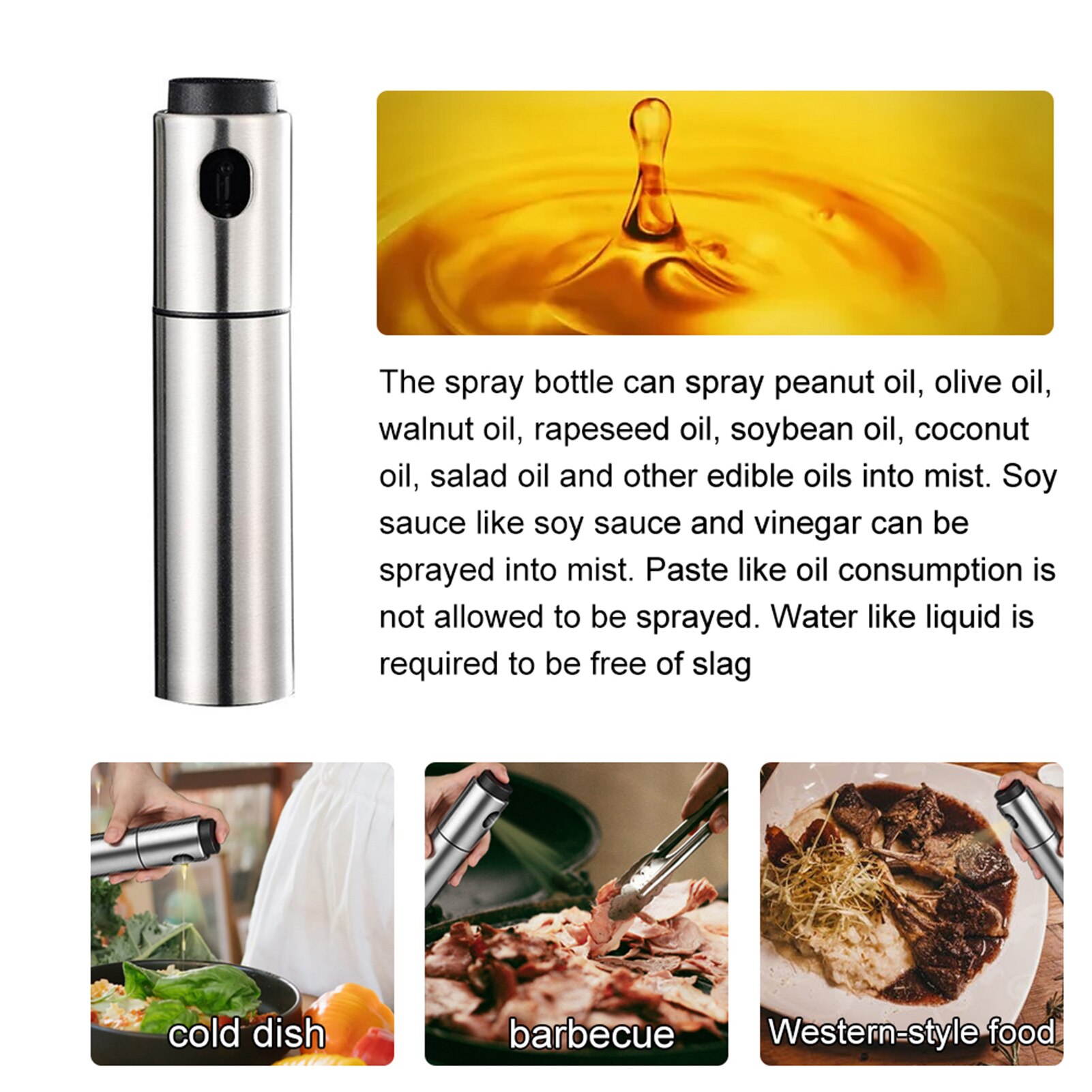 Stainless Steel Baking Oil Sprayer Pump Vinegar Dispenser Spray Bottle for BBQ Grilling Kitchen Tools 135ml