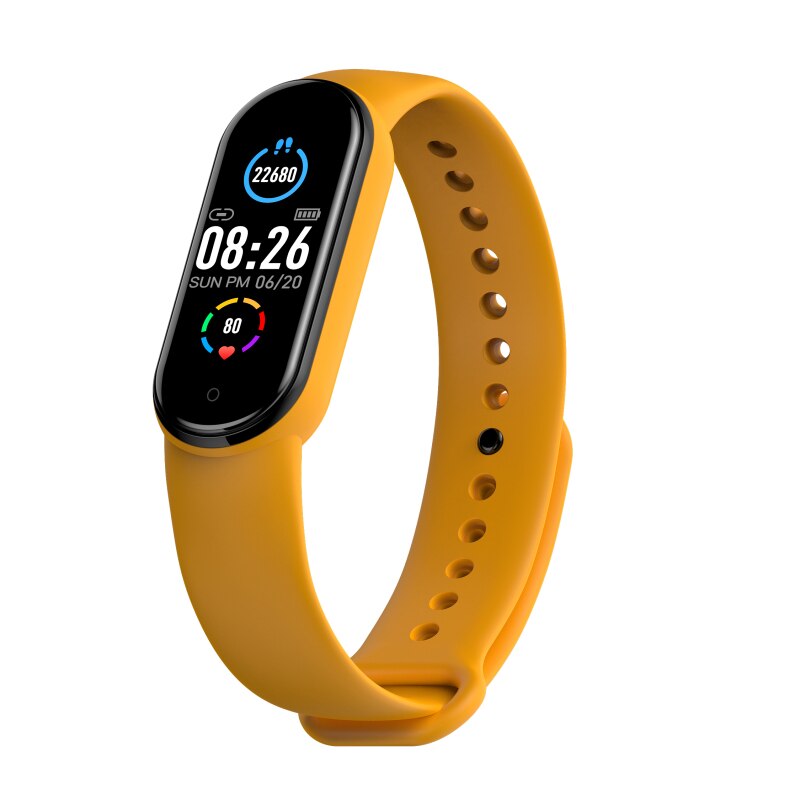 M5 smart watch de presión arterial, oxígeno en sangre ejercicio de seguimiento de contador de paso respirar IP67 pulsera inteligente: yellow