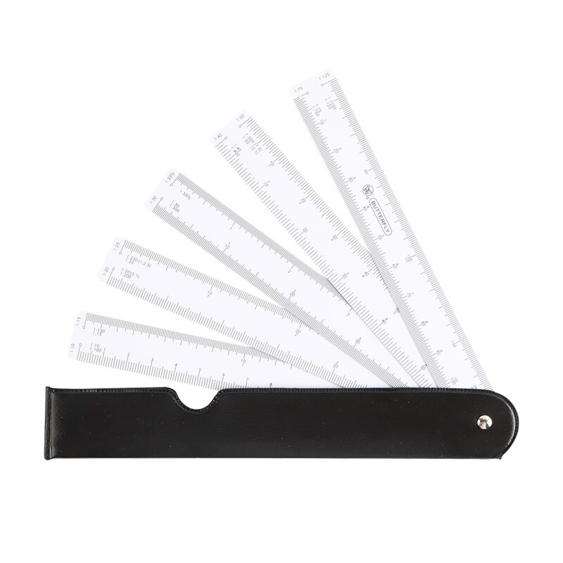 Butterfly Multifunctional Fan Shape Scale Ruler With 5 Blades For Engineering Architects Multiscale Foldable Rulers Drawing Tool: Default Title