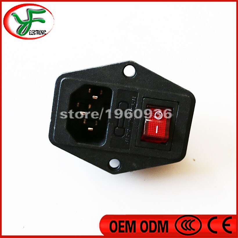10 stks/partij 3 Pin IEC320 C14 Inlet Module Plug Fuse Switch Mannelijke Stopcontact 10A 250 V