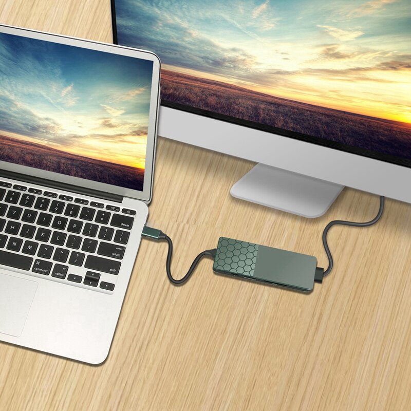 Usb C Hub, Usb C Naar Ethernet Adapter 6 In 1 Met Ultrahoge Snelheid Ethernet,3 Usb 3.0, Sd Tf Kaartlezer