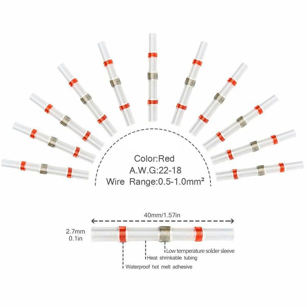 500PCS Waterproof Solder Seal Wire Connectors - Heat Shrink Solder Butt Solder Connector Kit - Automotive Marine Insulated