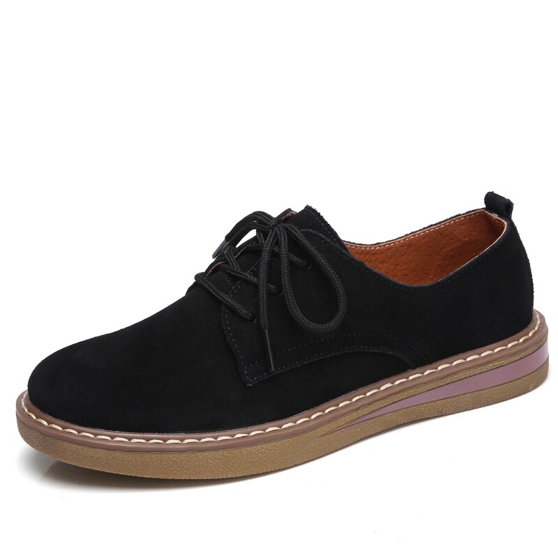 ZOVE Frauen Flache Schuhe Herbst Fette Oxford Schuhe Damen Wildleder Leder Mokassins lässig Schuhe Spitze hoch Oxfords Femme Flache schuh: 989 Schwarz / 6,5