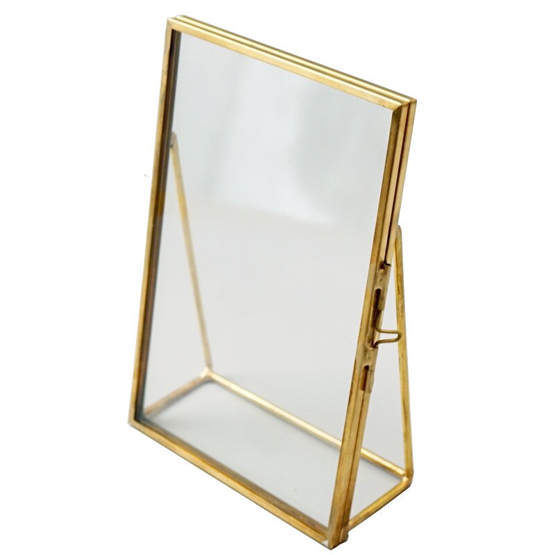 Simple Antique Rectangular Freestanding Transparent Glass Photo Frame for Home Decoration - Gold MJ: gold M
