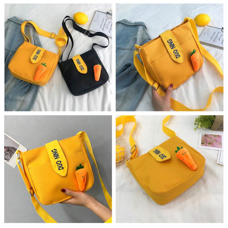 Casual Vrouwen Messenger Bags Leuke Canvas Wortel Meisjes Crossbody Tassen Student Schoudertas Dames Kleine Handtassen School