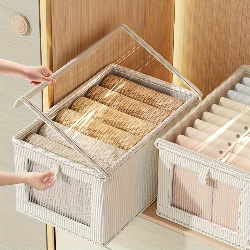 Grande boîte de rangement en toile pliable avec fenêtre transparente – Organiser et ranger les vêtements, gain de place, organisateur de placard à domicile