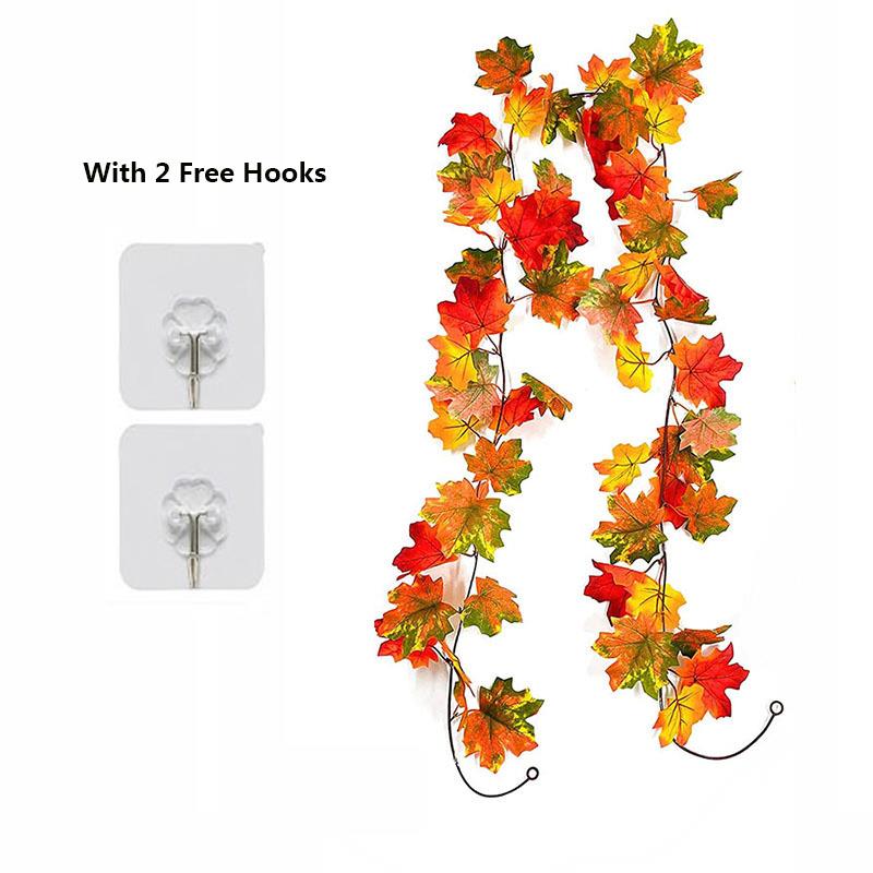 2 Pcs Autumn Maple Leaves Garland Fall Hanging Plant for Home Garden Wall Doorway Backdrop Fireplace Decoration: A