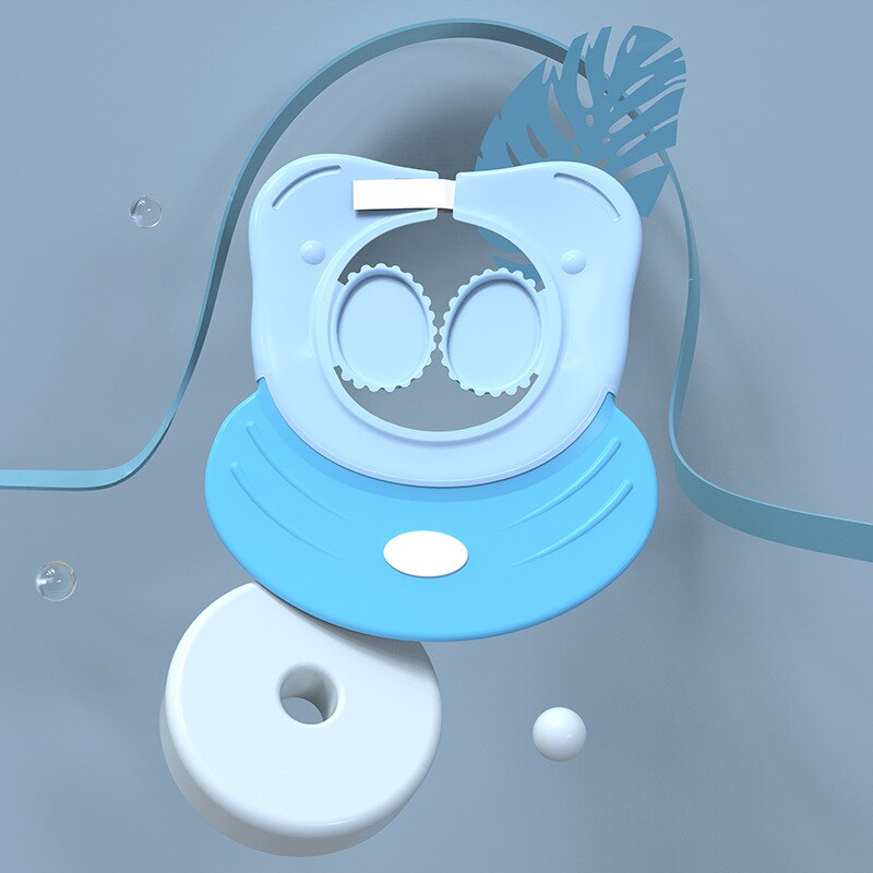 7 Colors Infant Shower Cap Visor Protective Shower Products Cap Wide Brim Ear Cover Adjustable Bath Time Safety Hat: Blue