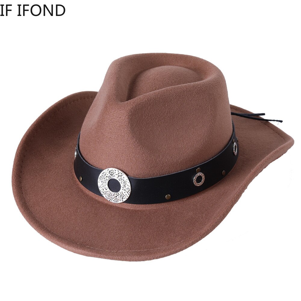 Sombrero de ala ancha con cinturón para hombre y mujer, gorro cálido de Jazz, Color sólido, para invierno y otoño