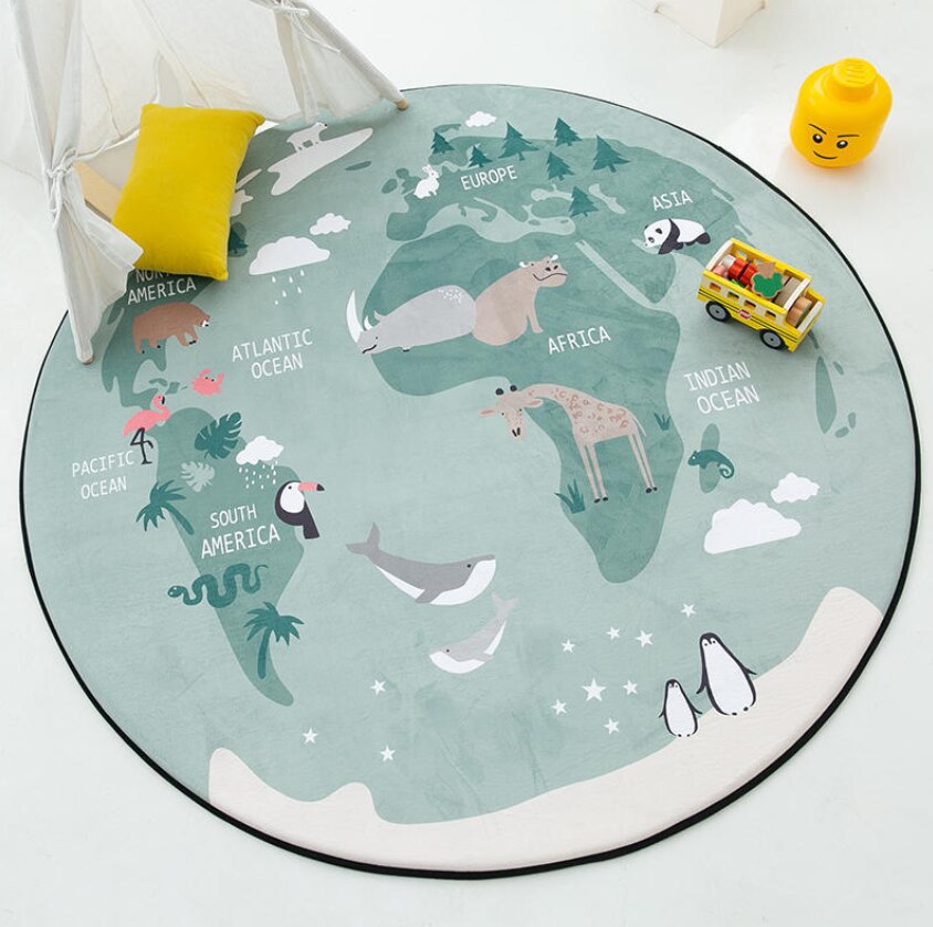 Barn leker spillmatter rundt teppetepper matte bomull krypteppe gulvteppe til barnerom dekorasjon ins baby: 1 / Diameter 80cm