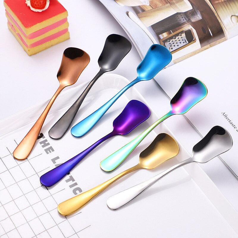 Cucharas de acero inoxidable para cuchara, Mini cucharas de café chapadas en titanio, vajilla colorida de arcoíris y oro rosa, de cucharas con cabeza cuadrada