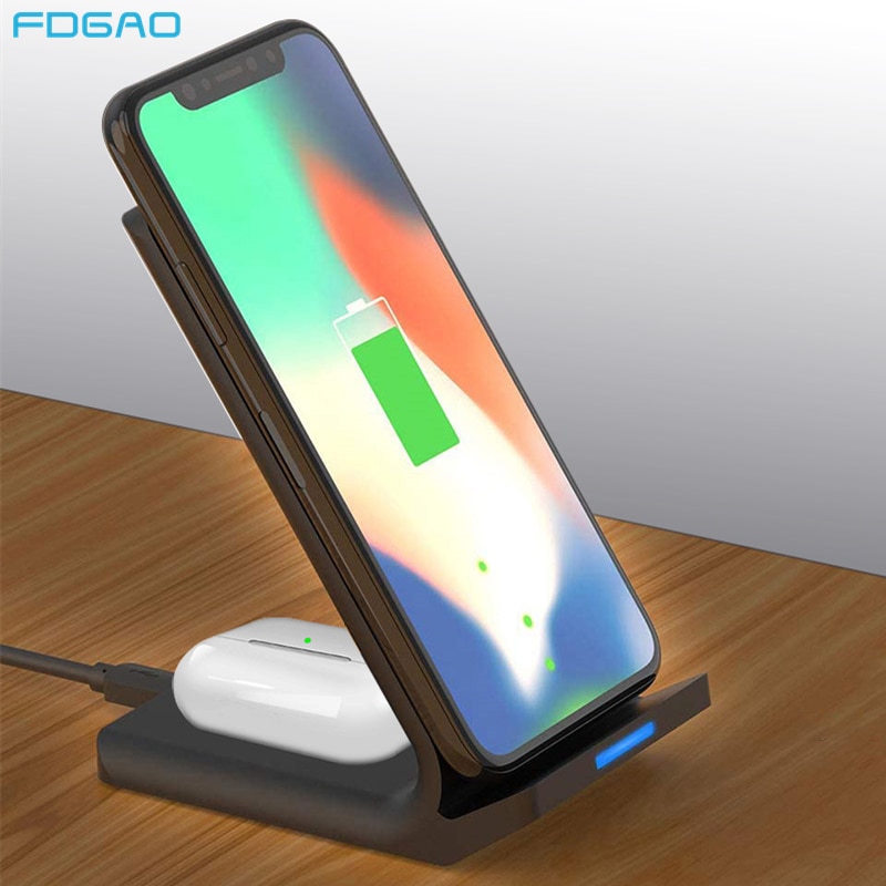 2 in 1 15W Qi Dual Wireless Charger For iPhone 11 XS XR X 8 Airpods Pro Samsung S20 S10 S9 Type C Fast Induction Charging Stand