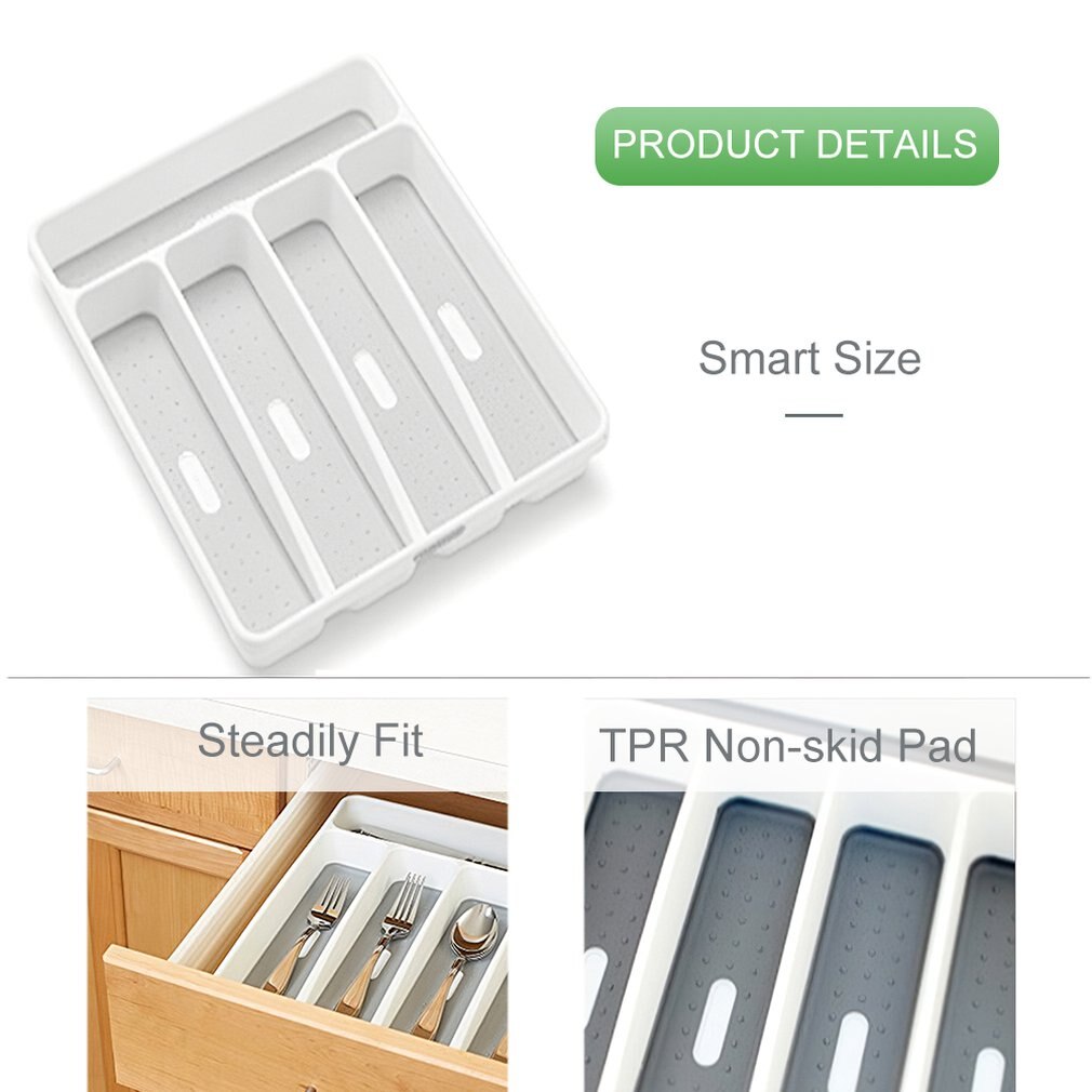 Kitchen Cutlery Tray Drawer Organizer Silverware Utensil Storage Cutlery Tray 5/6 Sections Divider Kitchen Drawer