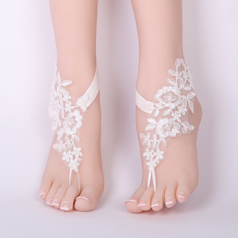 1 paar Wedding Bridal Enkelbanden Kant Decor Ketting Vrouwen Lady Beach Voet Sieraden Ketting Barefoot Sandalen Schoenen Accessoires