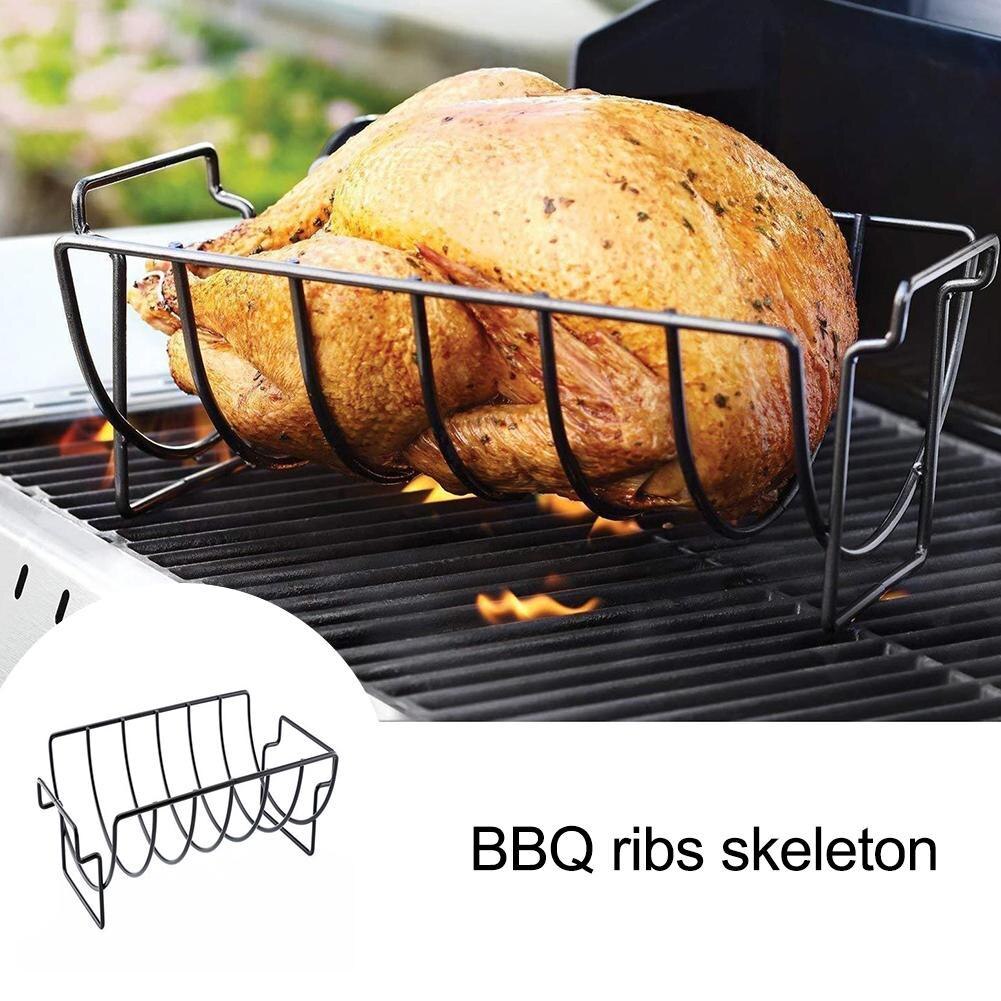 Non-stick Rib Plank Bbq Stand Barbecue Gebraden Rack Rundvlees Bbq Kip Stalen Rek Grillen Ribben Baske Grillen w7H2