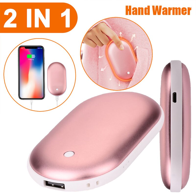 2In1 Portable USB Rechargeable Hand Warmer Mini Cobblestone Pocket Mobile Power Bank Reusable Electric Winter Heater Hand Warmer