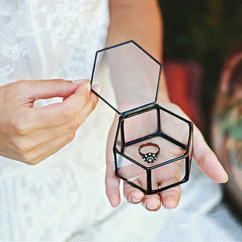 Mini Schmuck Lagerung Kasten Ornamente Glas fallen Damen Hochzeit Ring Container: Schwarz