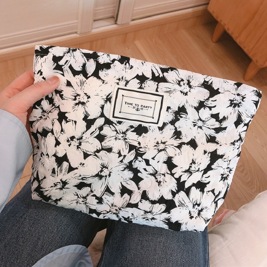 Sac à cosmétiques en tissu de coton à bulles, sac de maquillage pour femmes, organisateur de nécessaire, sacs de toilette de voyage, pochette à cosmétiques à fleurs, étui de beauté