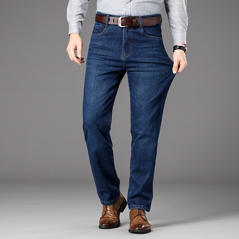 NIGRITY Winter Men's Warm Fleece Jeans Stretch Casual Straight Thick Denim Flannel Jeans Soft Pant Trousers Plus Size 28-44