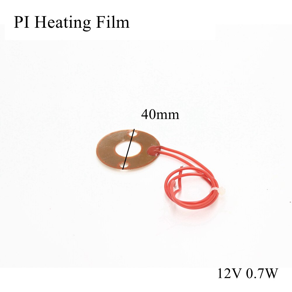 Calentador de poliamida PI redondo 40mm 12V 0,7 W Placa de película de calentamiento cojín de Panel calefactado eléctrico estera lámina adhesiva Flexible electrotérmica