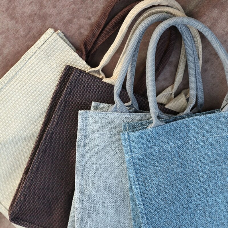 Jute jute-tote store genanvendelige indkøbstasker med håndtag kvinder indkøbstaske strand rejse opbevaring organizer  x7ya