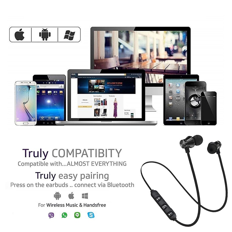 Trådløs bluetooth øretelefon håndfri halsbånd magnetisk headset stereo sport musik gaming hovedtelefon med mikrofon til alle smartphones