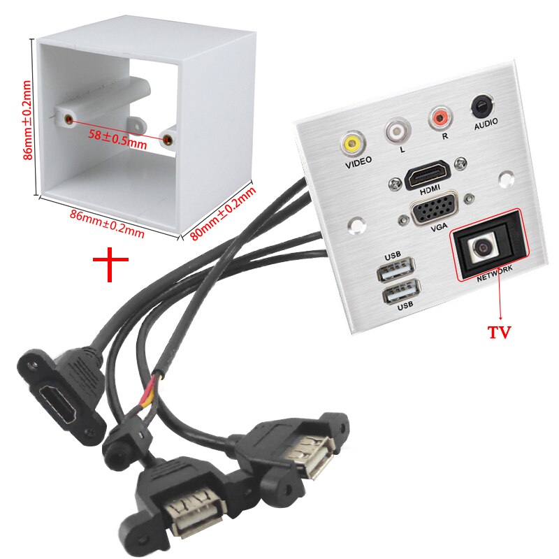 Wall Desktop Extension Cord Socket Aluminum Alloy Panel VIDEO L R AUDIO HDMI VGA USB RJ45/SC Optical Fiber/TV/BNC Connector: SET 4 / USB 3.0