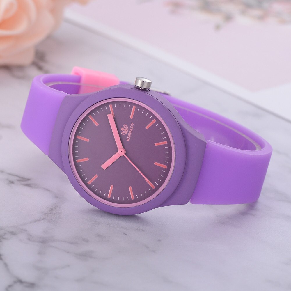 Dameshorloge met effen patroon, siliconen band, casual dameshorloges