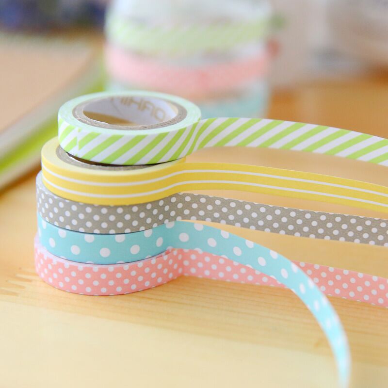 5 Stks/partij Candy Kleur Gestreepte Stippen Masking Washi Tape Set Decoratieve Scotch Tape Papelaria Label