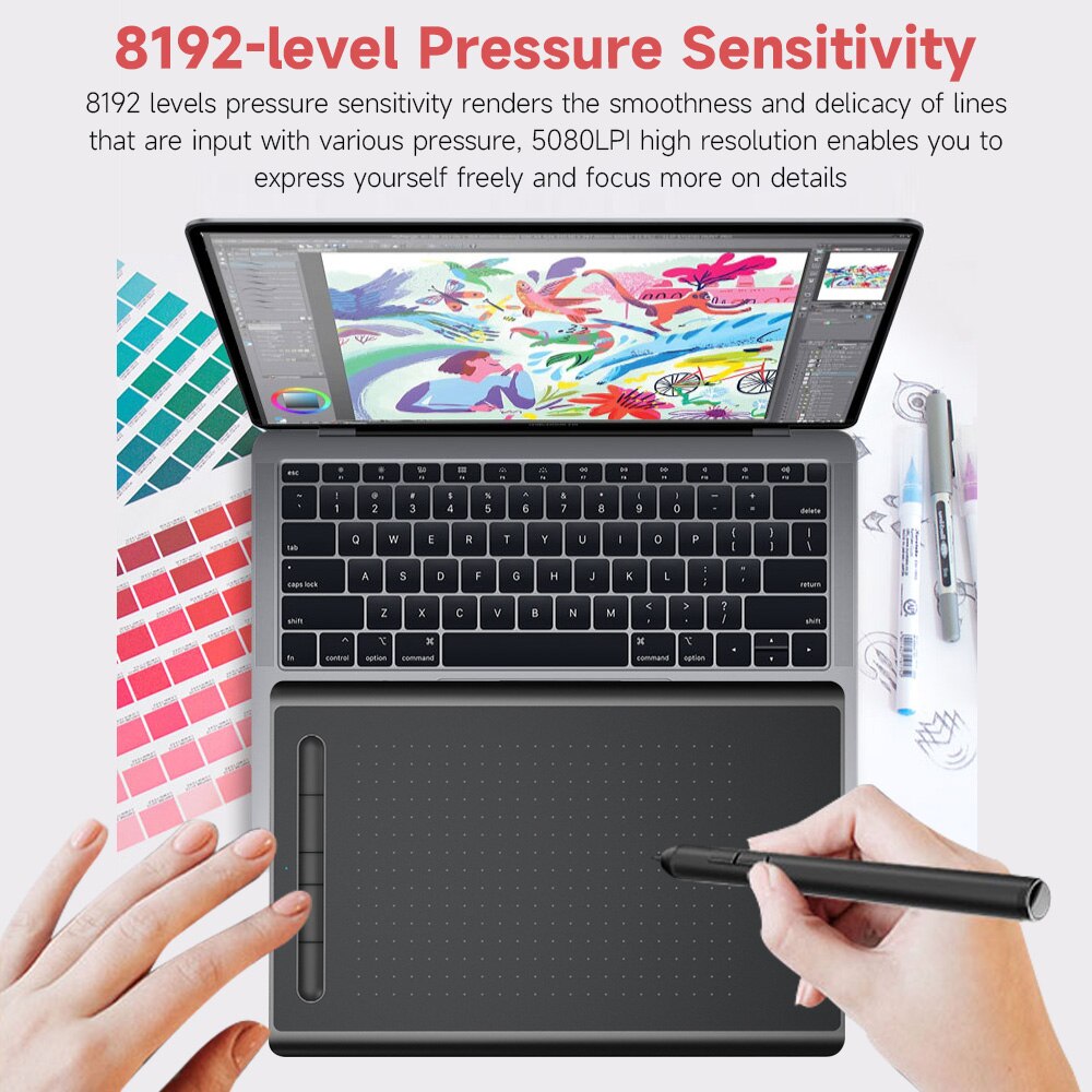 USB/2.4G/BT Graphics Tablet Drawing Tablet 8192 Levels Pressure Sensitivity 5080LPI Resolution 230PPS Read Speed Graphics Tablet