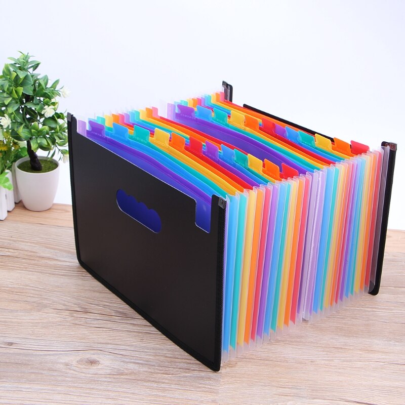 Expanding File Folder 24 Pocket Black Accordion A4 Folder School Office Supplies XXUC