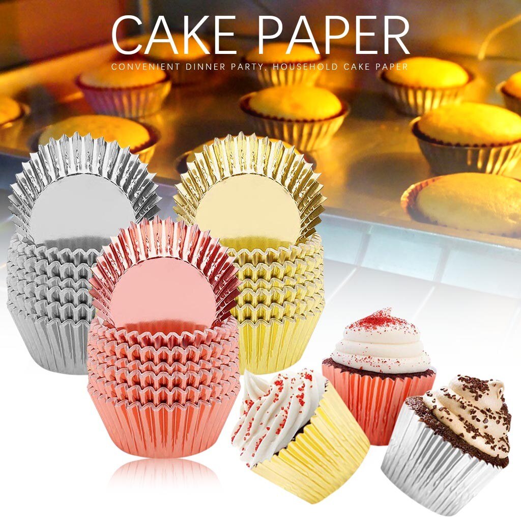 100 Stuks Cupcake Wrappers Cake Paper Cups Hittebestendige Olie-Proof Aluminium Cake Liner Bakken Cupcake Wrapper # T2P