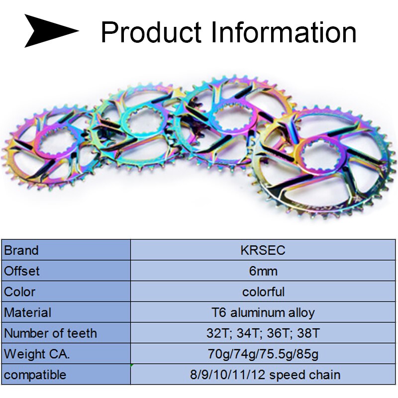 Krsec gxp chainring offset 6mm corrente anel t6 liga de alumínio roda para 8/9/10/11/12s corrente 32/34/36/38t mtb bicicleta acessórios