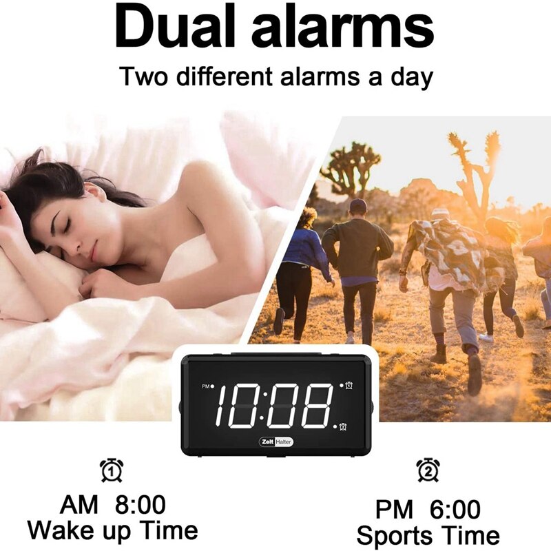 Digital Alarm Clock for Bedrooms - 0-100% Dimmer, Dual Alarm with 7 Color Night Light, Easy to Set, Snooze, USB Chargers