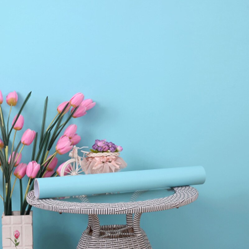 Vinyl Matte Waterproof Self Adhesive Wallpaper Easy Using Wall Sticker for Living Room Kitchen Furniture Cabinet Home Decor Film: Light blue / 40cm x 5m