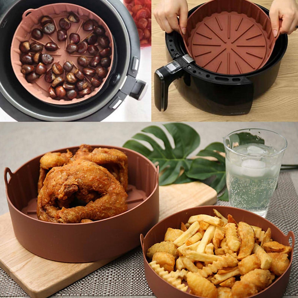 Thick Silicone Grill Pan For Air Fryer Multifunctional Air Fryer Accessories Bread Cake Barrel Pizza Pan Baking Basket Pot Mat