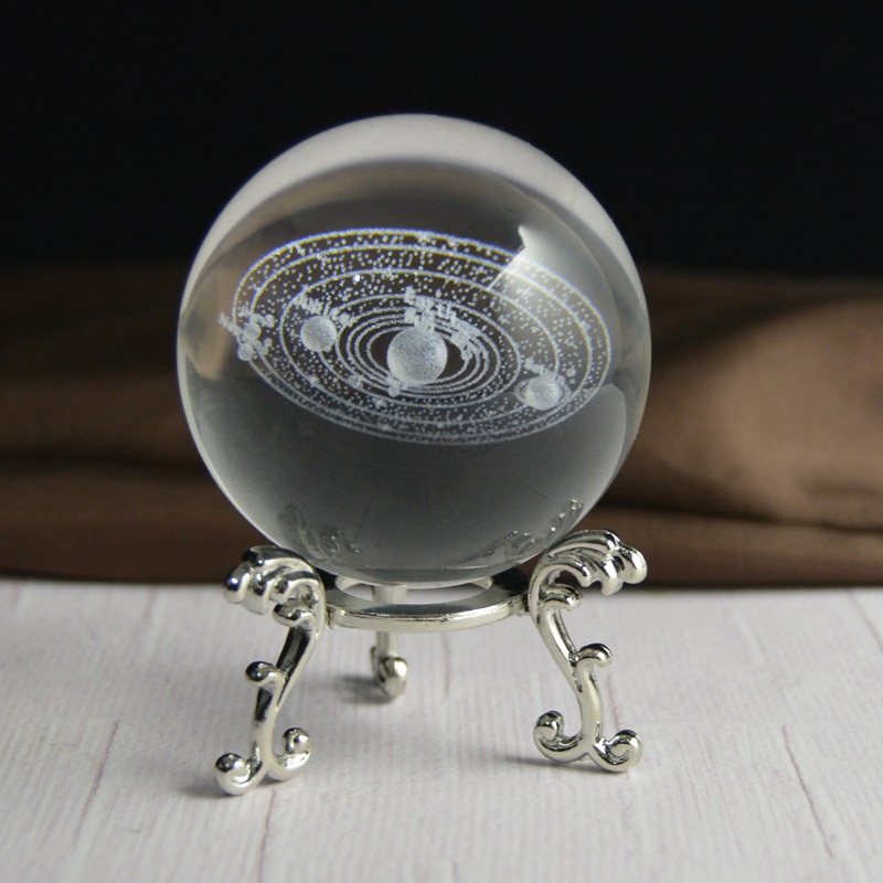 3D Solar System Miniature Crystal Ball Engraved Planets Model Home Decor 66CY