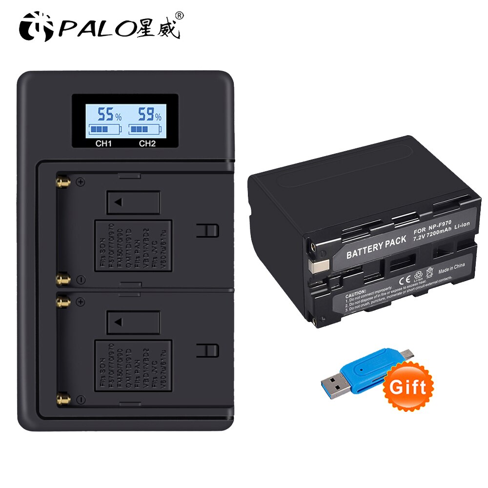 PALO NP-F970 NP-F960 Camera Battery - 7200mAh 7.2V Standard Battery - Dual USB Charger Included: 1 pcs and charger