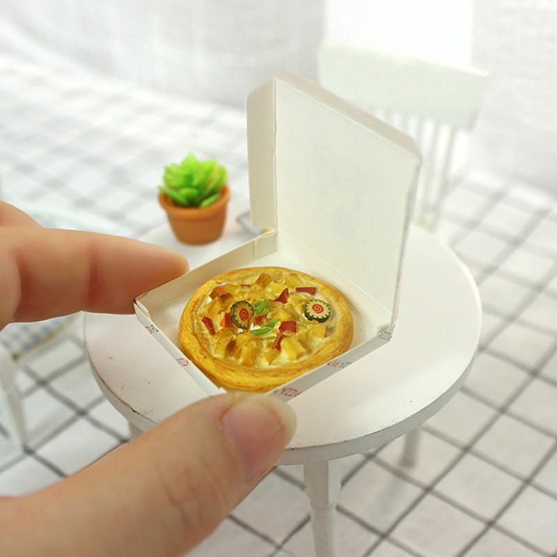 1/12 puppenhaus Miniatur Zubehör Mini Harz Pizza mit Kasten Simulation Lebensmittel Modell Spielzeug für Puppe Haus Dekoration