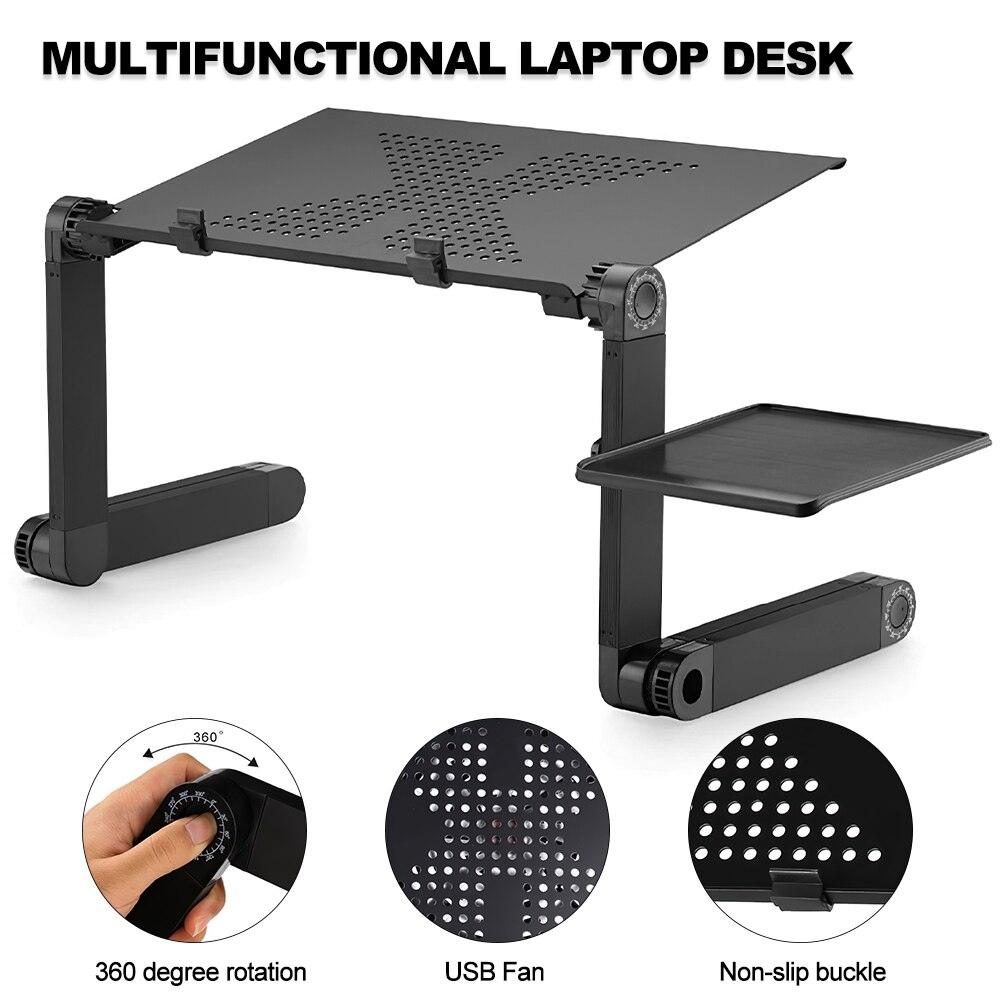Adjustable Aluminum Laptop Desk Ergonomic Computer Desk Portable Folding Notebook Table Desk Stand for PC TV Bed Lap Desk Tray