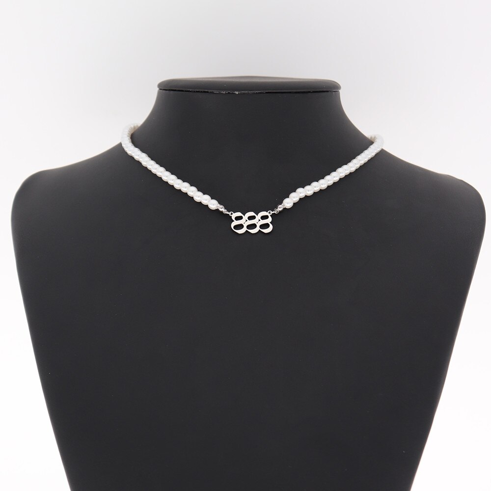 Edelstahl Engel Anzahl Halskette Perle Kette Choker 444 999 888 222 555 666 333 777 Boho Schmuck Teufel Colar gold Halsketten: Silver 888 Pearl