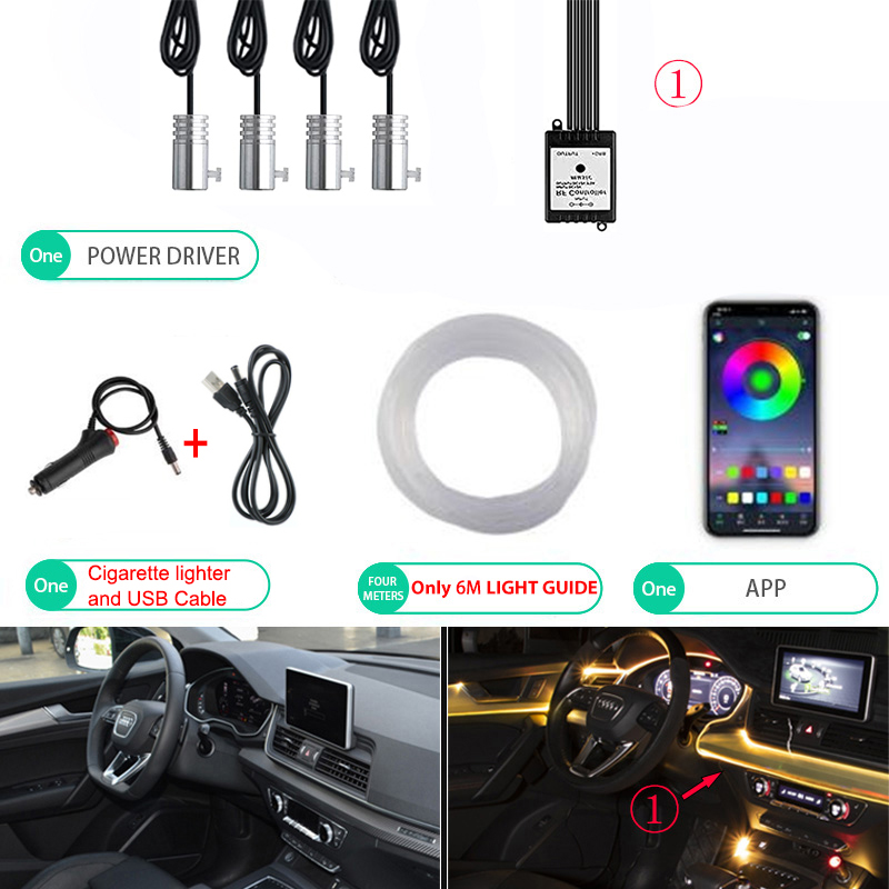 LED Auto Innenraum Umgebungs licht RGB Glasfaser Beleuchtung Bausatz mit USB App Musik steuerung Neon- Auto Atmosphäbetreffend dekorative Lampe Streifen: 4300 Karat Weiß gelb