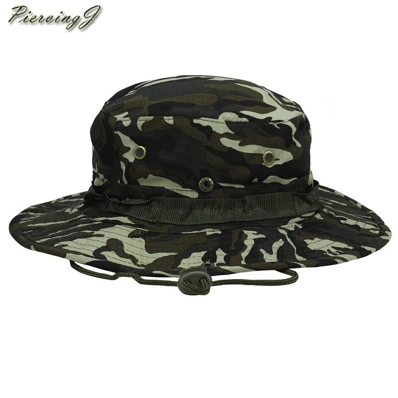 Sombrero para el sol, panamá, con solapa, transpirable, boonie multicam, estilo nepalí, camuflado, para pesca al aire libre, ala ancha, con cordón.: Camuflaje de jungla