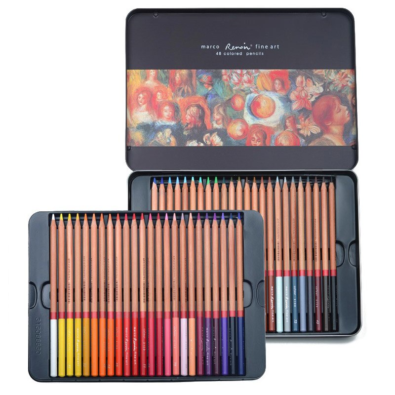 MARCO Renoir 3100 Oil Colored Pencils 120 Colors Set Tin Box Drawing Pens Botanic Landscape Portrait Painting: 48 colors