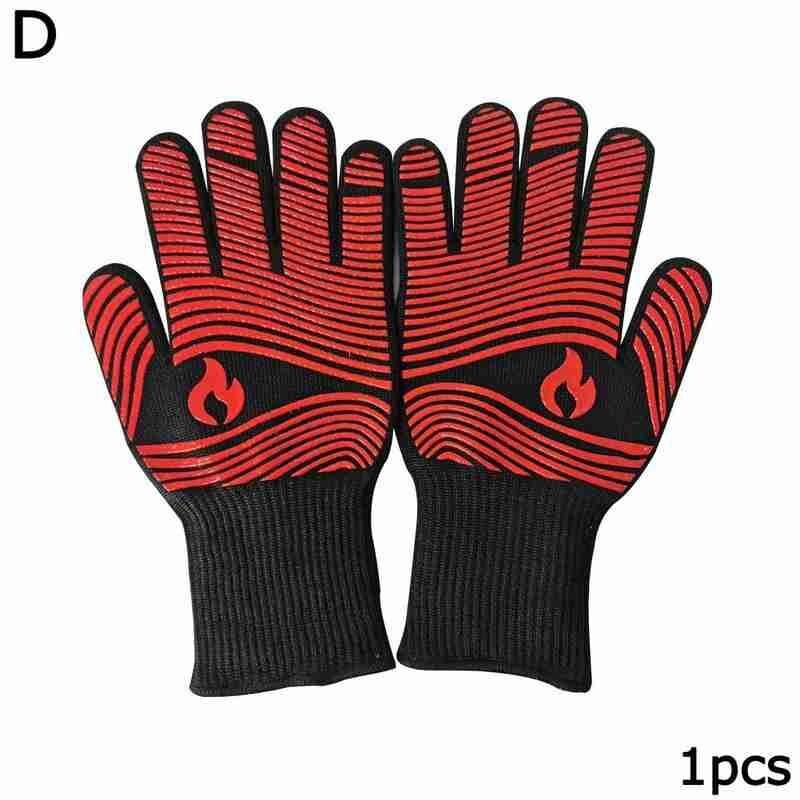Guantes de cocina para parrilla y barbacoa, resistentes al calor extremo, guantes de soldadura para horno para barbacoa, utensilios de cocina resistentes al calor, 1 pz: D